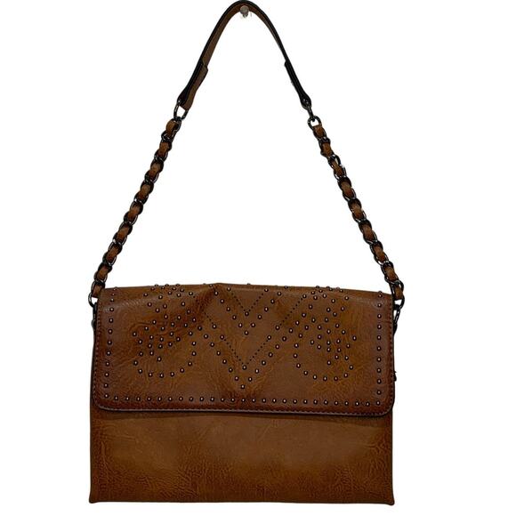 Sam & Hadley Handbags - Sam & Hadley Brown Shoulder Bag Womens Western Faux Leather Studded Flap Purse